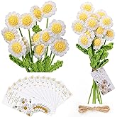 Tigeen 24 Sets Crochet Flower Bouquet Bulk Daisy Knitted Flower Bouquet Crochet Daisy and Awesome Cards Employee Appreciation Gifts for Teachers Staff Coworkers Nurse (White)
