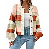 Saodimallsu Womens Striped Chunky Cardigan Sweaters Button Up Fall Trendy Color Block Long Sleeve Knit Sweater Coats