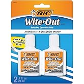 BIC Wite-Out Quick Dry Correction Fluid, White, 2-Pack, 20ml Each | Easy Brush-On Application | Smooth Coverage for Handwritten Notes | Dries Quickly for Instant Rewriting