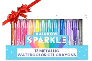 Ooly Rainbow Sparkle Metallic Watercolor Gel Crayons, Set of 12, Glitter Gel Markers for Kids and Toddlers, Colorful Twistable Crayons for Drawing, Holiday Gifts for Kids - Metallic