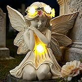 Solar Angel Garden Statue Outdoor Grave Decor, Angel Figurines with LED Light for Cemetery Decorations, Valentine's Day Gift for Patio, Balcony, Lawn, Unique House Warming Gifts for Women, Mom