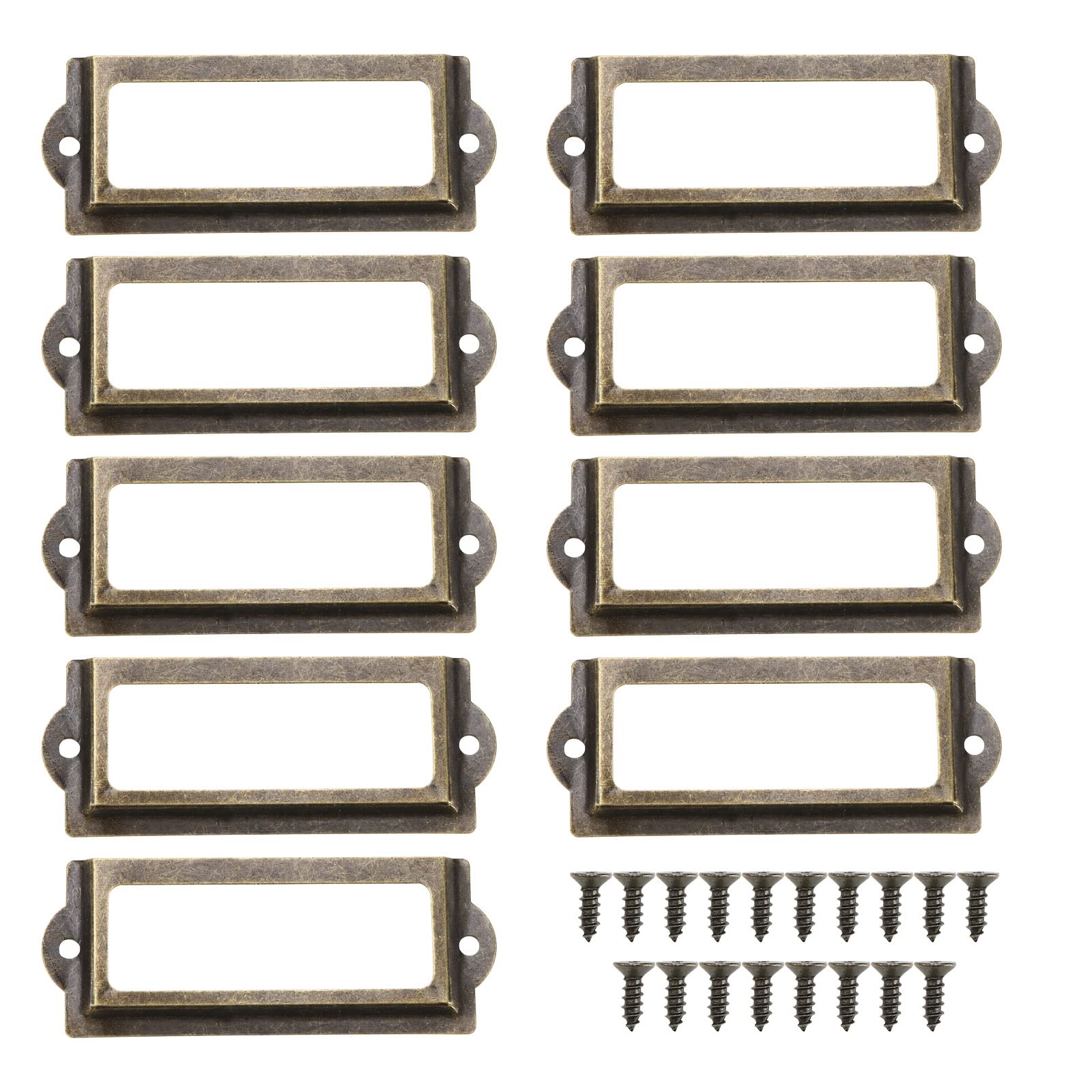 Create idea 50Pcs File Drawer Tag with 100Pcs Screws Label Holders Metal Label Card Frame Accessories for Office School Home Library Bronze