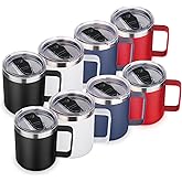 Volhoply 14oz Insulated Stainless Steel Coffee Mug with Lid Bulk 8 Pack,Double Wall Vacuum Travel Coffee Cup with Handle,Reusable Cups Tumbler Cup, Camping Mugs Keep Hot,Ideal Gifts(Assorted,8)