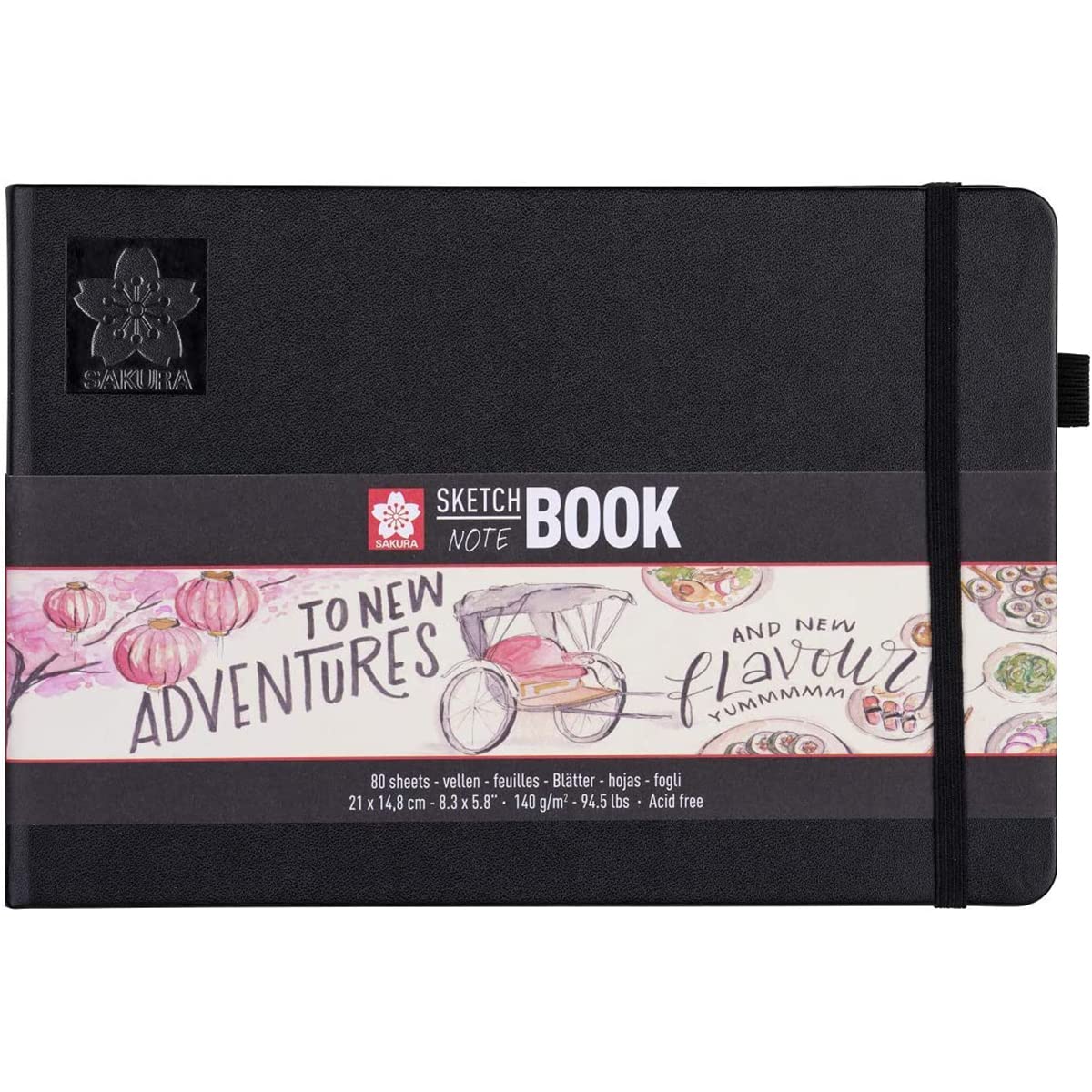 Sakura Sketch Notebook-80 Creme White Sheets, Black Cover, 21 x 14.8 cm, 94140004