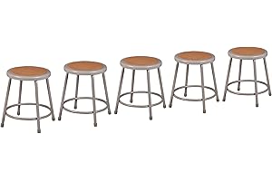 Learniture Heavy Duty Steel Lab Stool with Hardboard Seat, 18" Seat Height, Gray, NOR-TY-538-18-5 (Pack of 5)