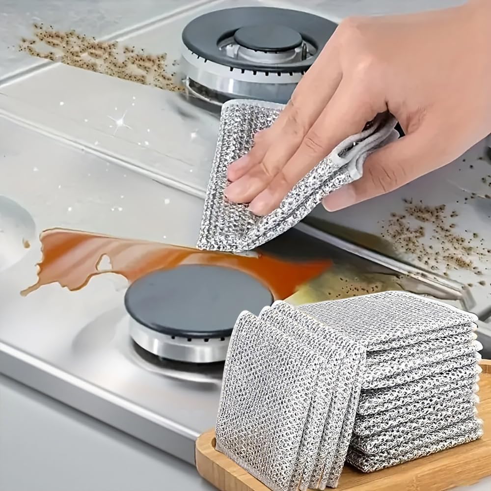 Photo 1 of 10 Pcs Steel Wire Dishcloth for Kitchen Washing Dishes, Single Layer Non-Scratch Scrubbing Cloth for Cleaning, Reusable Wire Mesh Cleaning Rag for Cookware, Sinks, Stovetops and Dishes