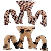 Large Tortoise Shell Claw Clip 3.5 Inch Cellulose Acetate Hair Claw Clips Checkered Hair Claw Clips French Design Hair Jaw Clamp for Women Ladies (2 Pack)
