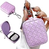Fofvccv Earbud Case, Headphone Storage Case for AirPods 4/1/2/3/Pro 2, Leather Plaid Zipper Carrying Pouch Earbuds Bag with Keychain for Wireless Earphones, Wired Headphone & USB Cable Lattice Purple