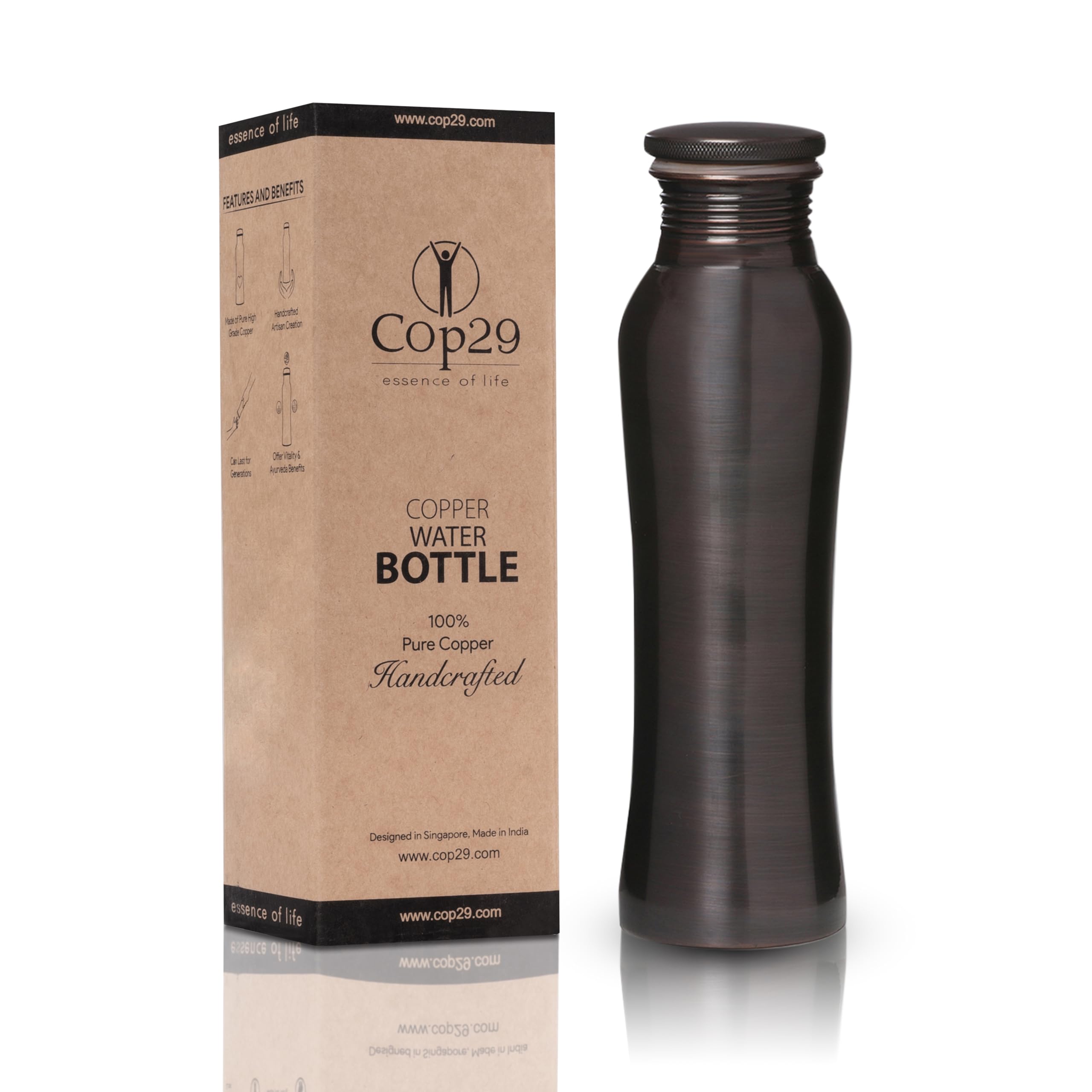 COP29 Handmade Pure Copper Fairy Glossy Hammered Water Bottle : An Ayurvedic Copper Vessel, Gift Packing- 900ml/30oz