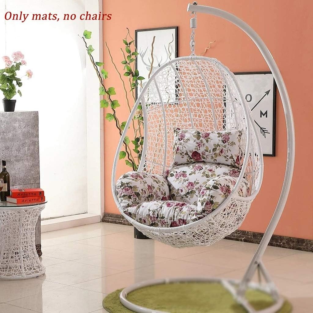 DZWLYX Chair Cushions Patio Hanging Basket Chair Cushion, Hammock Swing Seat Cushion with Pillow,Rattan Hanging Swing Chair with Stand,Cushion and Cover (Color : Noise 3+Green)