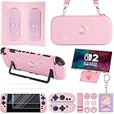 GUTIAL Accessories Bundle for Nintendo Switch 2 2025 - Cute Kawaii NS 2 Accessories kit for Grils Boys Kids with Travel Carrying Case and Cartoon Dockable Cover Case, Screen Protector, Stand - Pink