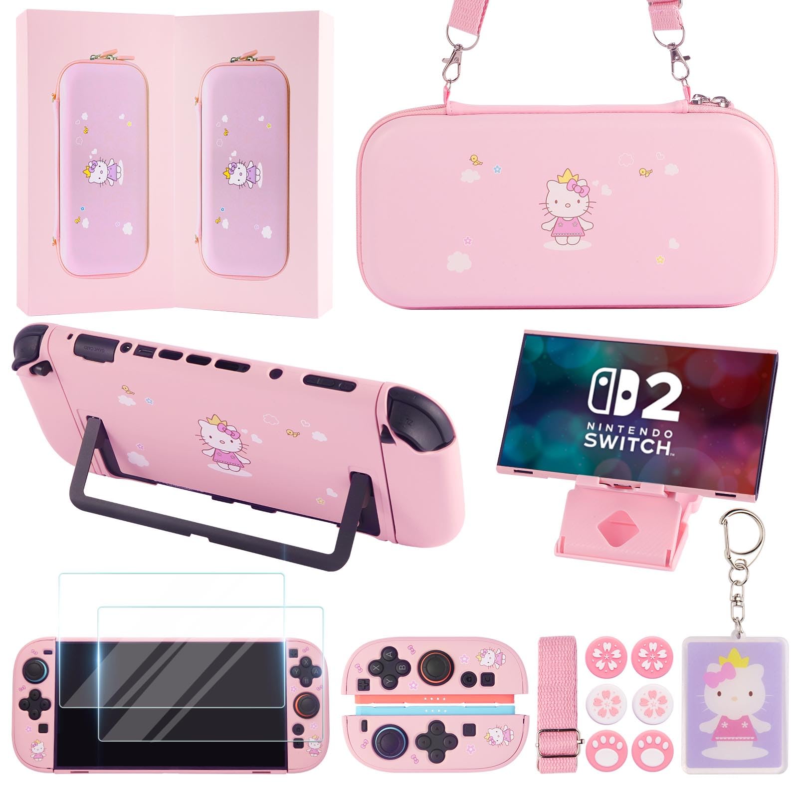 Photo 1 of GUTIAL Accessories Bundle for Nintendo Switch 2 2025 - Cute Kawaii NS 2 Accessories kit for Grils Boys Kids with Travel Carrying Case and Cartoon Dockable Cover Case, Screen Protector, Stand - Pink