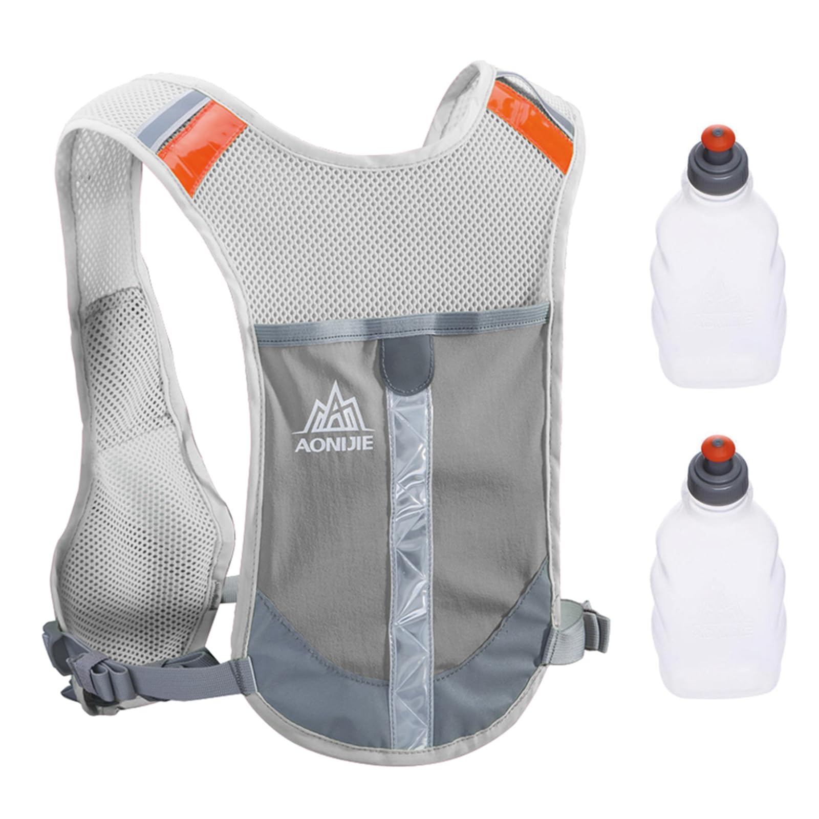 TRIWONDER Running Vest Women Men Reflective Hydration Running Backpack Water Vest Hydration Pack for Marathon Hiking Cycling (Grey - with 2 Water Bottles)