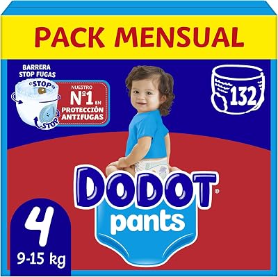 Bebé Pants Pañales, Talla 4, 9-15 kg, 132 Pañales, Pañal-Braguita con Ajuste 360° Anti-Fugas, Pack Mensual