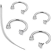 Ruifan ASTM F136 Titanium Horseshoe Nose Ring 16G Cubic Zircon Septum Rings Piercing Jewelry Internally Threaded Cartilage Conch Helix Rook Tragus Lip Earring Hoop Eyebrow For Women Men 8mm 10mm