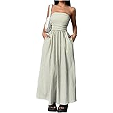 Milumia Women's Striped Strapless Maxi Dress Summer Casual Tube Top Long Dresses with Pocket