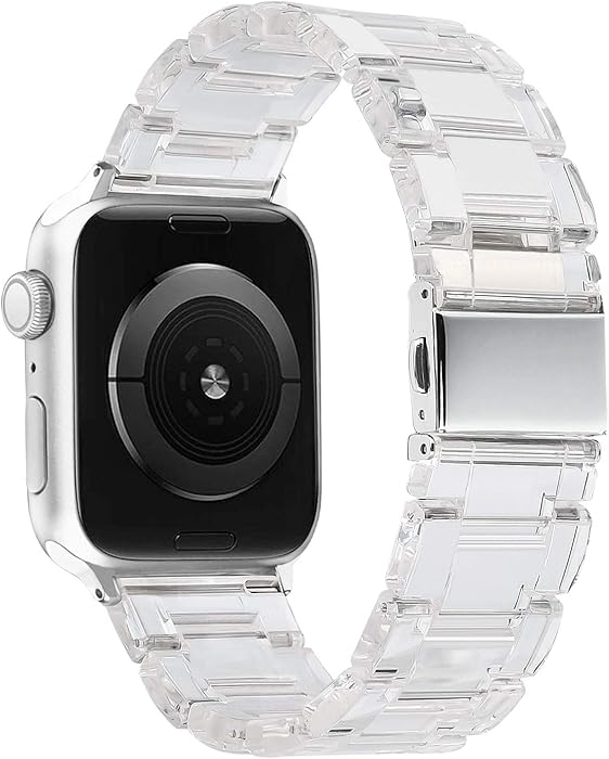 V-MORO Resin Bands Compatible with Apple Watch Band 40mm 38mm Series 6 Women Men with Silver Stainless Steel Buckle Bracelet Replacement for iWatch Series 5/4/3/2/1 38mm/40mm Clear