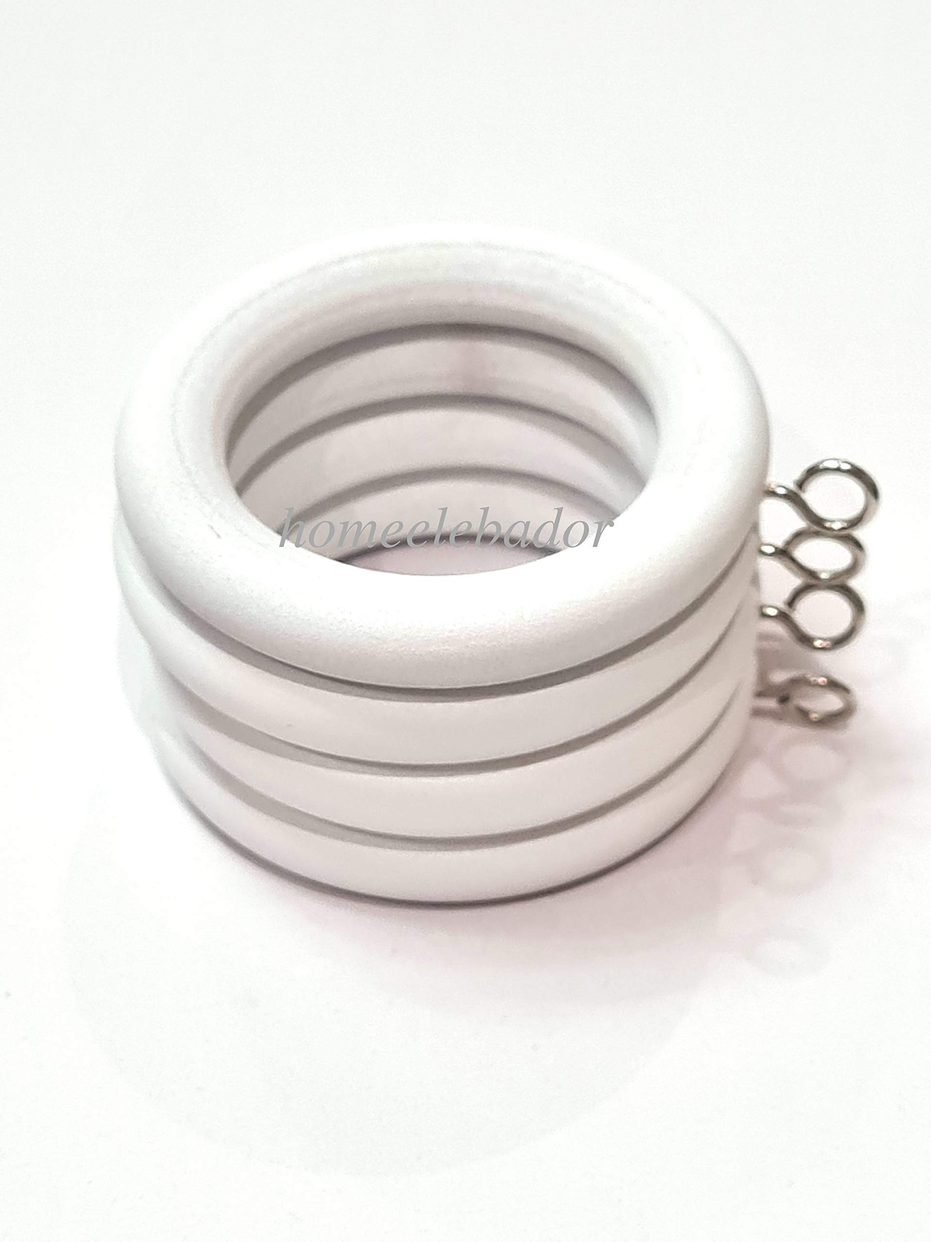 38mm Wooden Curtain Hanging Ring Hooks with Eyes White Wood Drapery Curtain Rings Rod Hanging Sliding Eyelet for 35mm Poles Pack of 24.