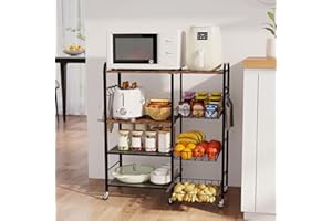 HapiRm Rolling Kitchen Microwave Cart - 4 Tier Microwave Table Stand with Pull-Out Baskets, Coffee Bar Baker's Rack with Wheels Rolling Storage Cart Organizer Shelf for Living Room Office, Balcony