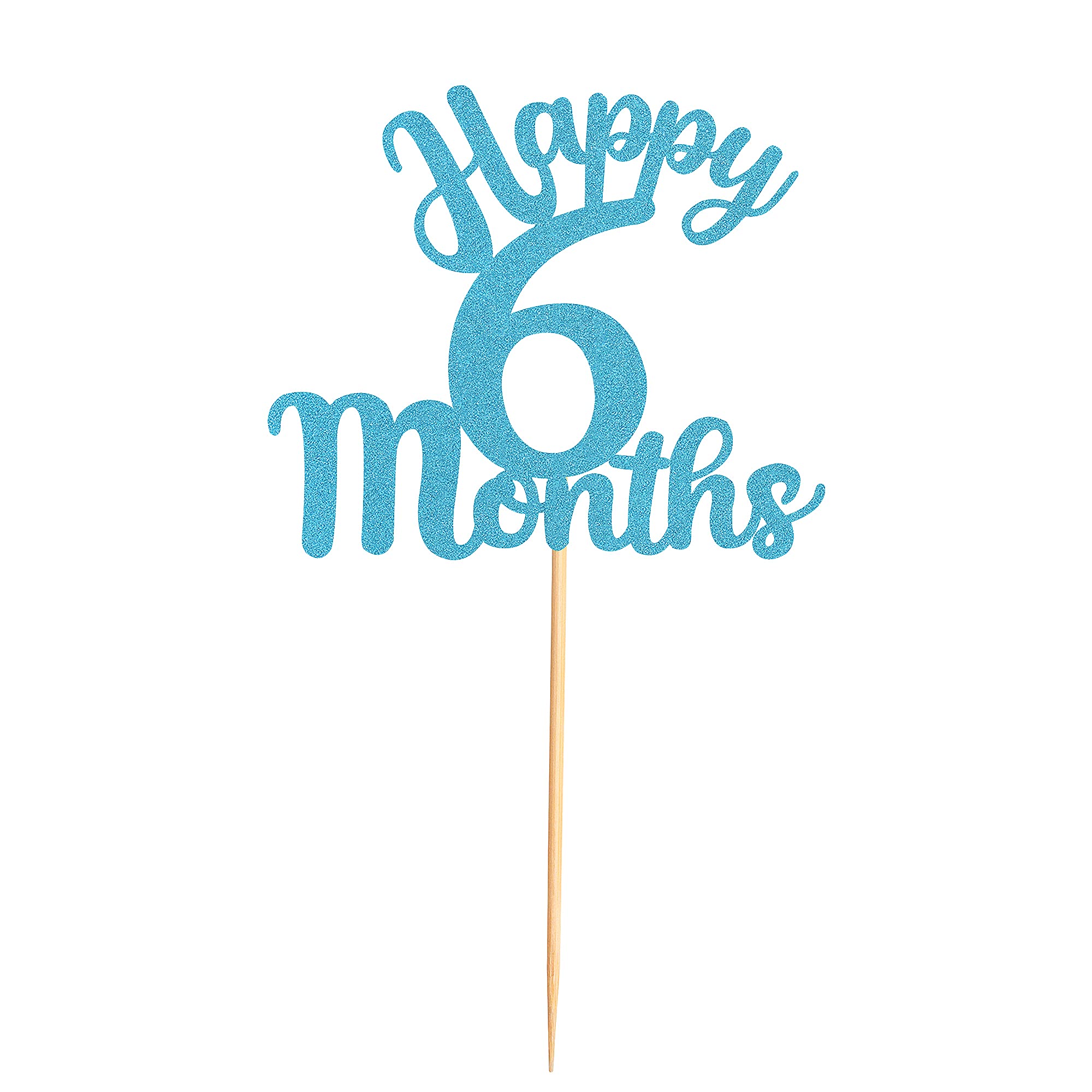 Blumomon 1Pcs Blue Glitter 6 Months 1/2 birthday Cake Topper Half Birthday Baby Shower First Birthday Party Decorations