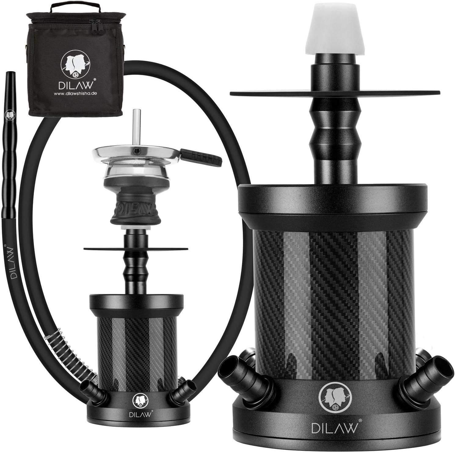 DILAW® Turtle X Carbon Shisha Aluminium 22cm Hookah to Go 4 Anschlüsse