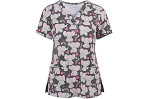 HXHYQKP Scrubs Tops 2024 Summer Tops for Women Stretchy Nursing Plus Size Scrubs Work Uniform Nurse Scrub with Pockets