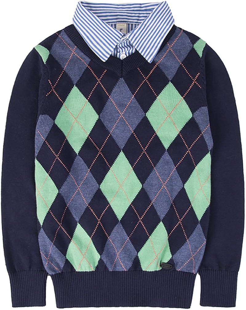 Benito & Benita Boys Argyle Sweater V-Neck Shirt Collar Cotton Plaid Pullover School Uniforms: Clothing