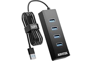 Arvitek 10Ft 4-Port USB 3.0 Hub for Desktop, USB Extender Hub 5Gbps, USB Multiport Adapter, USB Splitter w/Long Cable for Des