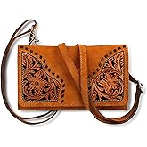 ARIAT Women's Sierra Leather Crossbody Clutch – Hand-Tooled Western Wallet with Adjustable Strap
