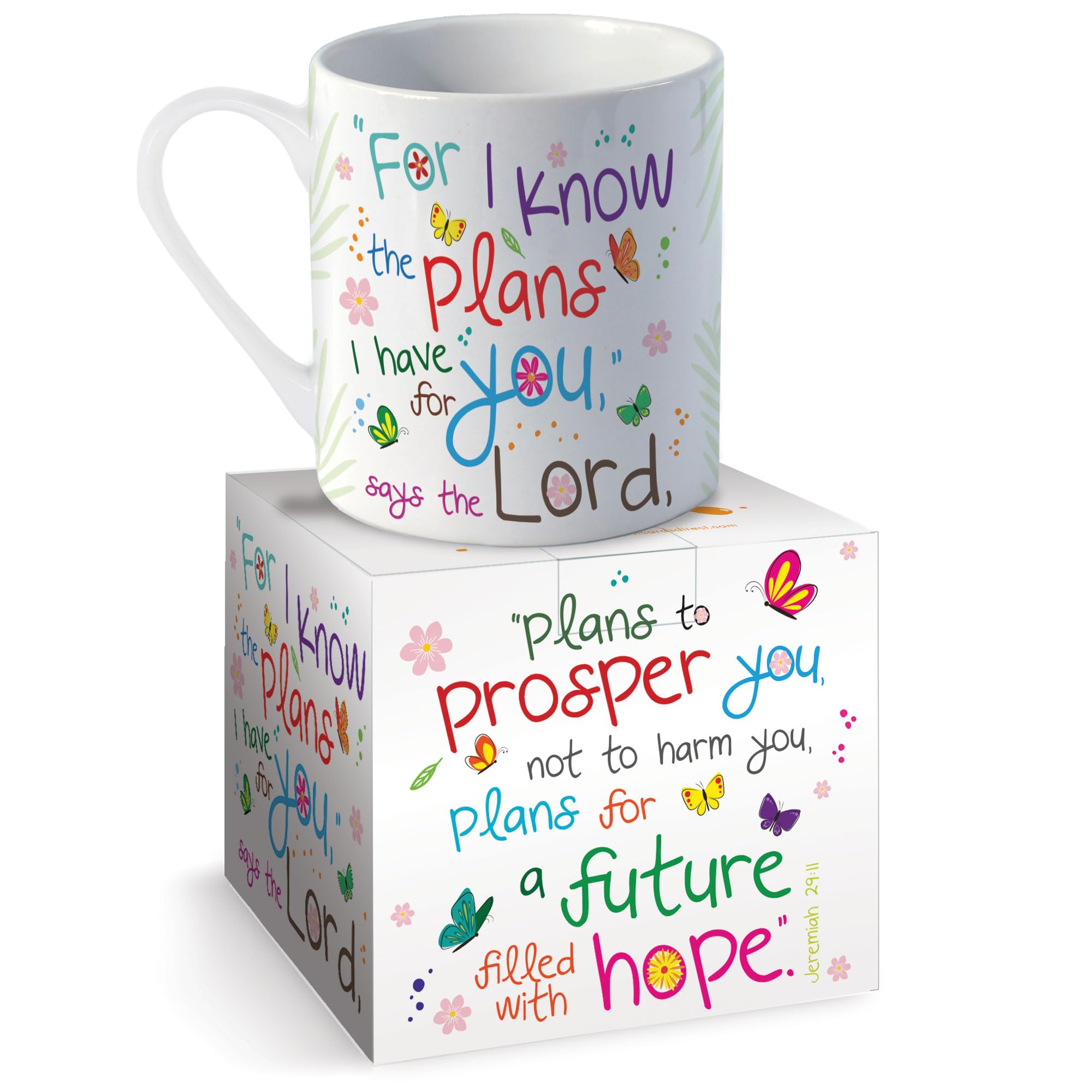 Christian Mug with Gift Box, I Know The Plans, with Bible Verse Jeremiah 29:11. Bible Verse Mug Makes Perfect Christian Gifts for Women & Men, by Just Cards Direct