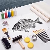 Amyhill Gyotaku Fish Printing Kit with 12 Sheets Rice Paper, 27 x 18 Inches | Japanese Fish Art Set, Sumi Ink, 5 Colors Acrylic Paints, Brushes &amp; Supplies Gift for Adults Anglers Fishing Lovers