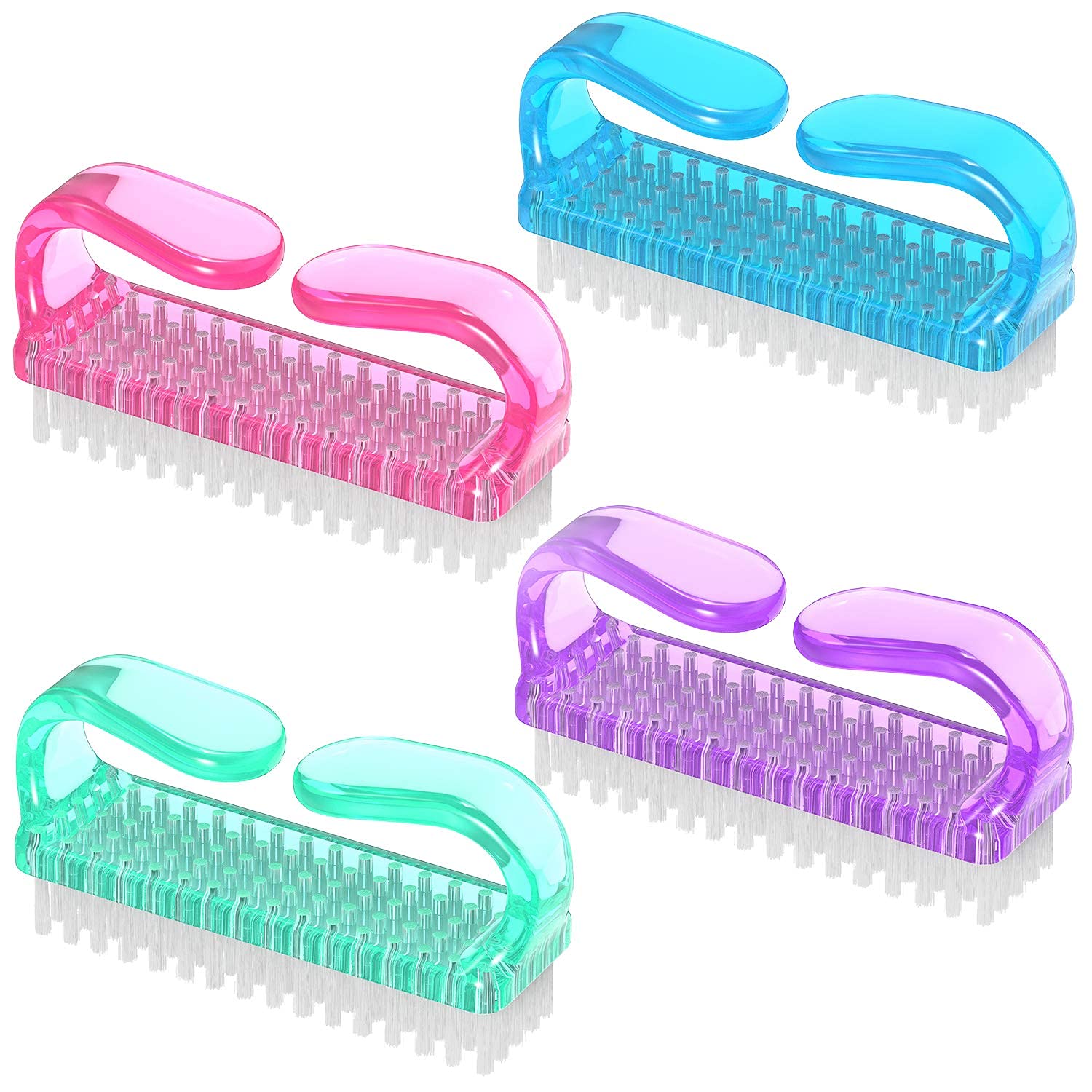 4 Pcs Nail Cleaning Brush, Larbois Plastic Handle Scrubbing Brush Eco Friendly Fingernail Brush with Soft Bristles Nail Manicure Dust Brush for Hand Toes Nail Home Garden Salon use