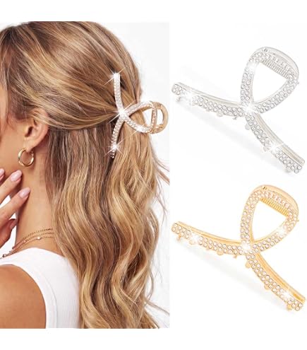 Amazon.com: 2-Pack Rhinestones Hair Claw Clip for Women 