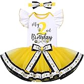 IBTOM CASTLE Baby Girls First Birthday Outfit Bee Romper Tutu Skirt Bowknot Headband Cake Smash Photoshoot Clothes