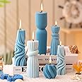 Threlaco 6 Pcs Pillar Candles Modern Aesthetic Ribbed Decorative Candle Set Cute Soy Wax Scented Ribbed Decor for Home(Blue,2.36-6.89 Inch)