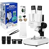 ESAKO Dual LED Kids Microscope - 52+ Piece Science Kit with Mineral &amp; Insect Specimens, 10 Prepared Slides &amp; 10 DIY Blank Slides, Microscope kit for Kids 8-12