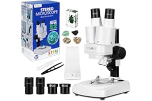 ESAKO Dual LED Kids Microscope - 52+ Piece Science Kit with Mineral & Insect Specimens, 10 Prepared Slides & 10 DIY Blank Slides, Microscope kit for Kids 8-12