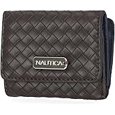 Nautica Rower’s End Small Wallet for Women, RFID Blocking Slim Credit Card Holder with Zipper Coin Pocket, Bifold Compact Womens Wallet with ID Window, Woven Espresso