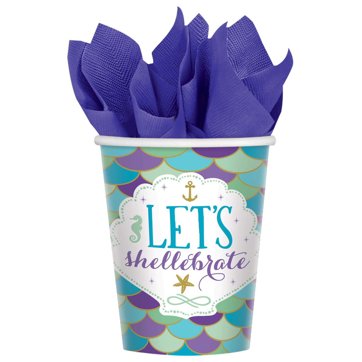 (PKT) Mermaid Wishes Paper Cups 250ml (8 pk)