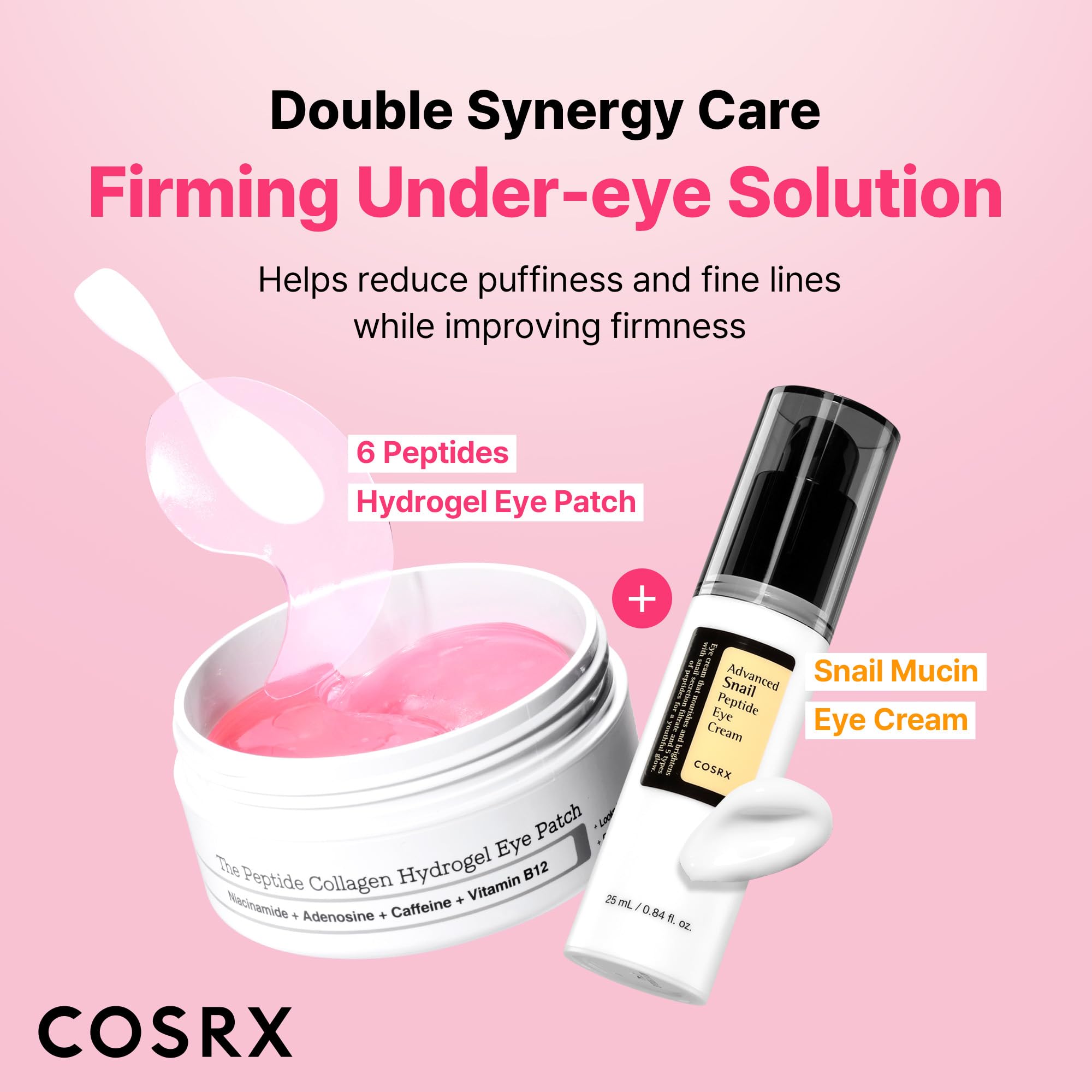 COSRX Pink Peptides Collagen Hydrogel Eye Patch for Puffy Eyes and Dark Circles, Under Eye Mask, 60 Under Eye Patches, Korean Skin Care - Stocking stuffers for women