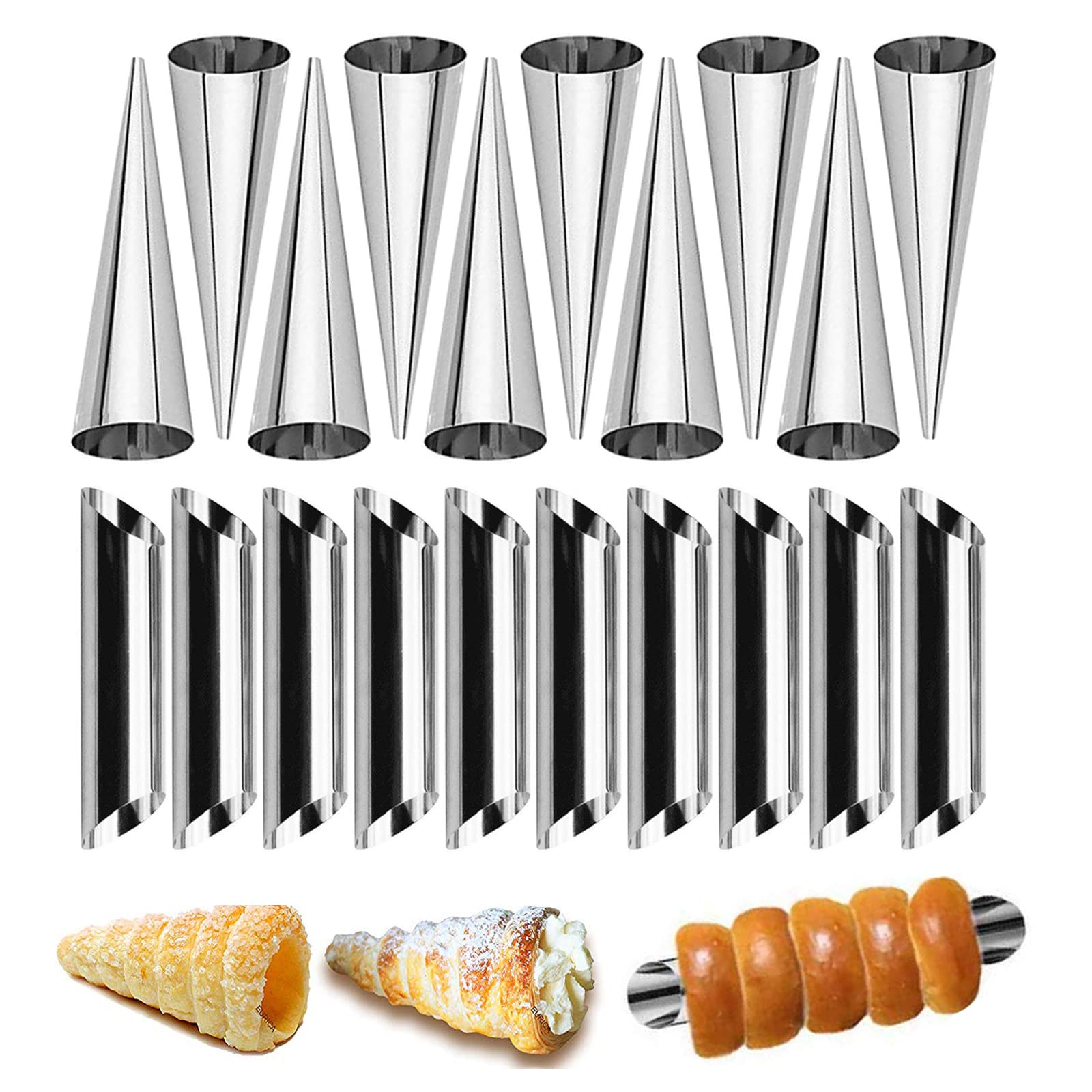 JasCherry 20pcs Non-Stick Cream Horn Cones Tubes 2 Sizes Stainless Steel Conical Croissant Pastry Baking Moulds Set, Cannoli Form Roll Mold Corner Shaper for Christmas Anniversary and Daily Use #6 — image 1