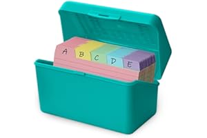 Olivo 3x5 Index Card Holder Box with 100 Cards Dividers Tabs 3"x 5", Teal