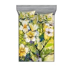 Lunarable Flower Fitted Sheet & Pillow Sham