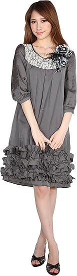 Amazon ブティックユリア Boutique Yuria 人気の3段フリルデザイン 胸元レースドレスワンピース7号9号11号13号 ワンピース チュニック 通販