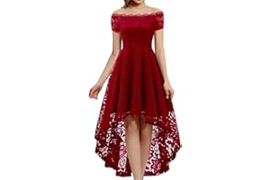 Dressystar Women's Lace Cocktail Dress Hi-Lo Off Shoulder Bridesmaid Swing Formal Party Dress