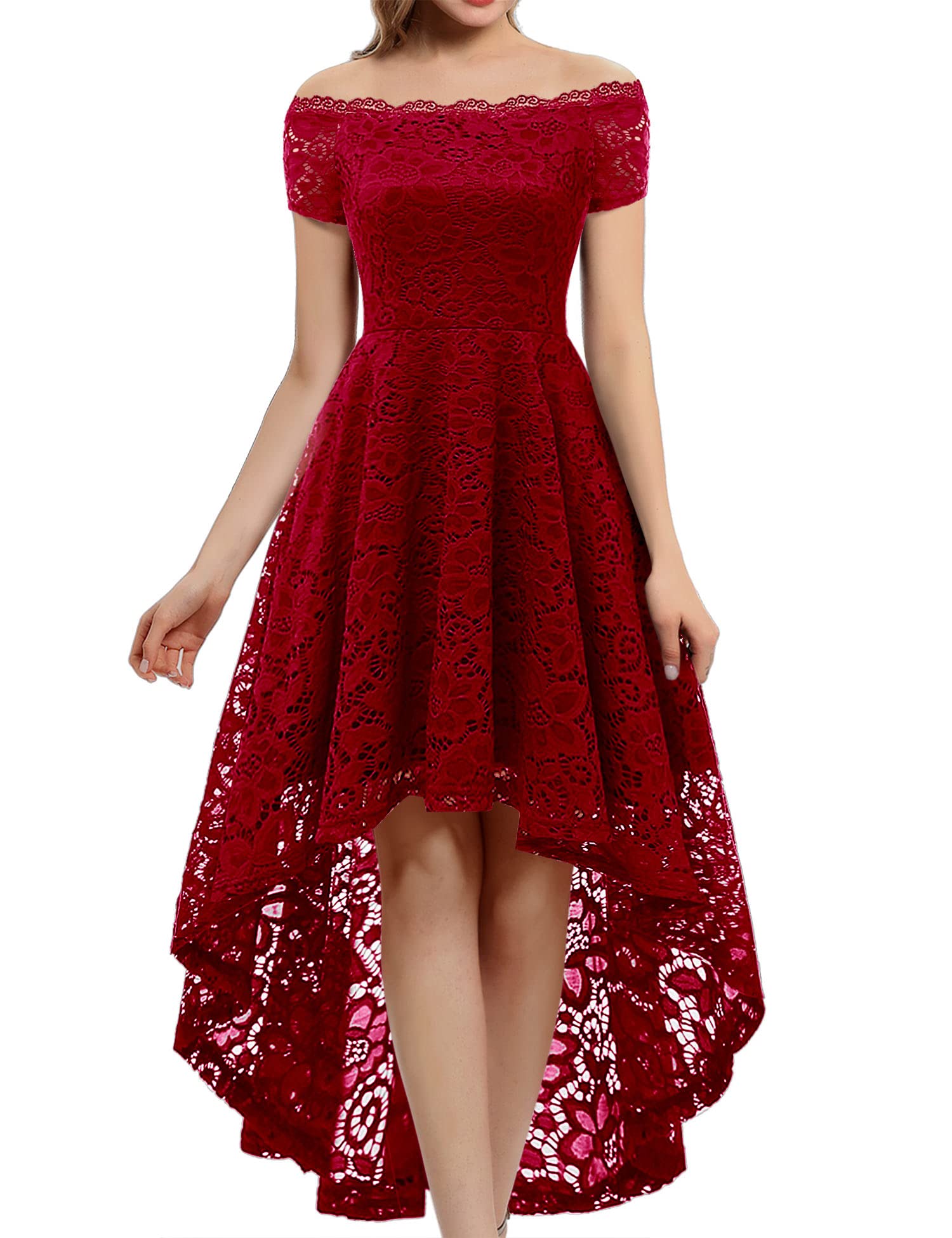 Dressystar Women's Lace Cocktail Dress Hi-Lo Off