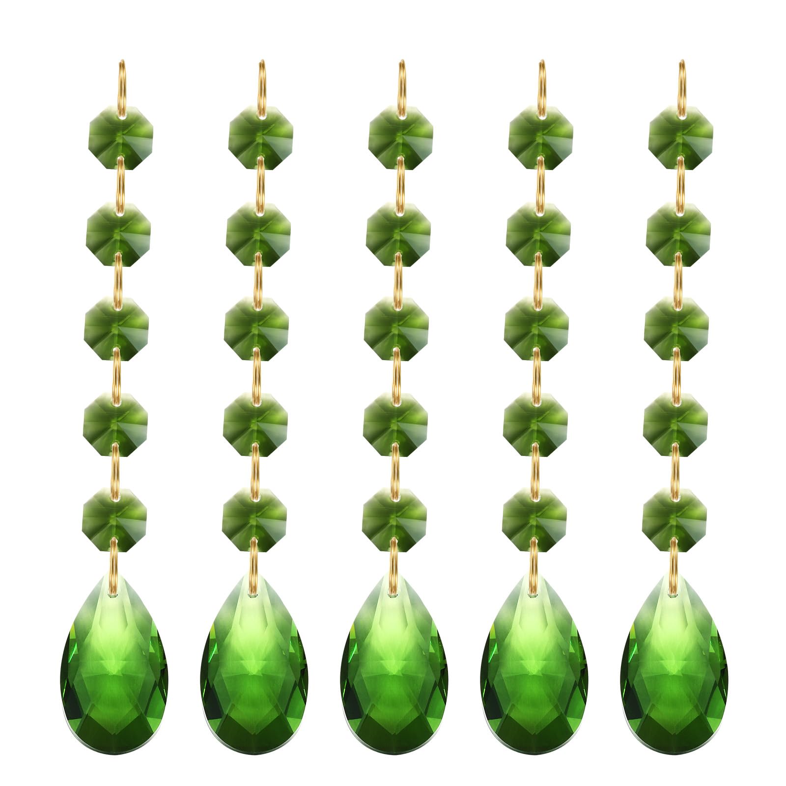 PATIKIL Teardrop Crystal Chandelier Pendants Beads, 5 Pack 135mm Length 38mm Chandelier Prisms Parts Ornaments Hanging Beads for DIY Arts Crafts Decoration, Green