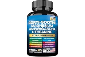 AUNVITO Corti-Soothe Cortisol Supplement Magnesium Glycinate 200mg L-Theanine 150mg Ashwagandha 150mg Phosphatidylserine Cortisol Manager Lions Mane Ginkgo Biloba Bacopa Monnieri Valerian Root(Pack of 1)-A1