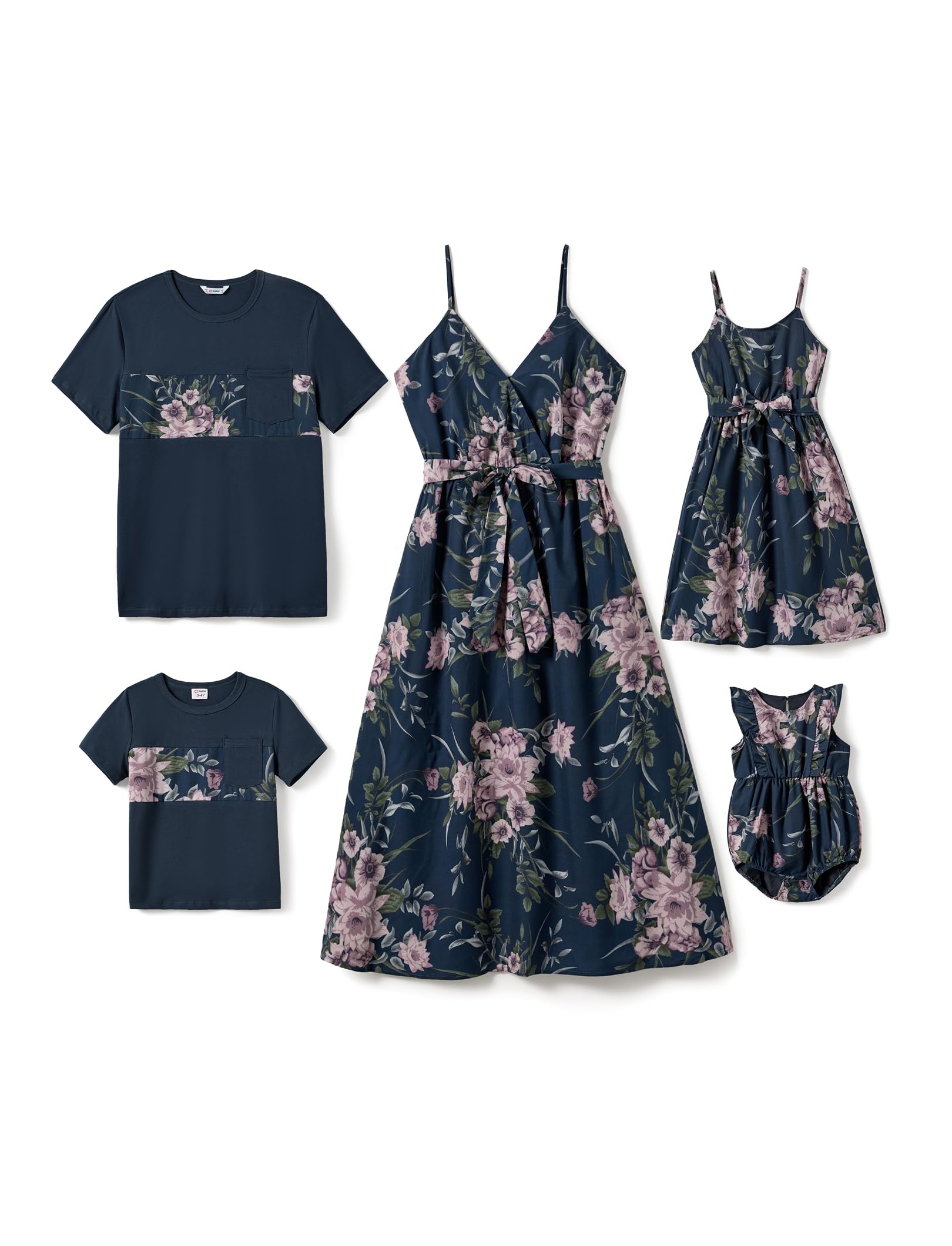 Photo 1 of PATPAT Family Matching Outfits Mom and Daughter Matching Outfits Casual Floral Print Spaghetti Strap Mommy and Me Hawaiian Dress Boho Beach Allover Navy Blue Floral Print Hawaiian Dresses for Women M