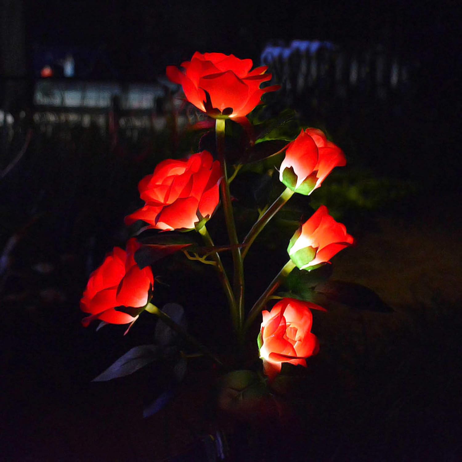 Awinking Solar Garden Decorations Lights, Decorative Solar Rose Flower Lights with 6 Red Rose Flowers, Waterproof Outdoor Solar Stake Lights for Garden, Pathway, Walkway, Graveside, Backyard